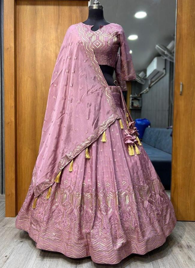 Silk Pink Wedding Wear Embroidery Work Lehenga Choli